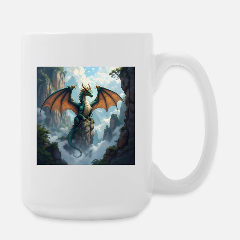 Drachenkrone über Nebelklippen - Große Tasse 440 ml - Weiß