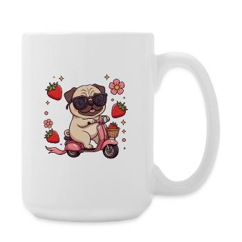 Cool Pug Scooter Rider Kawaii Summer Art - Large Mug 440 ml - white - Right