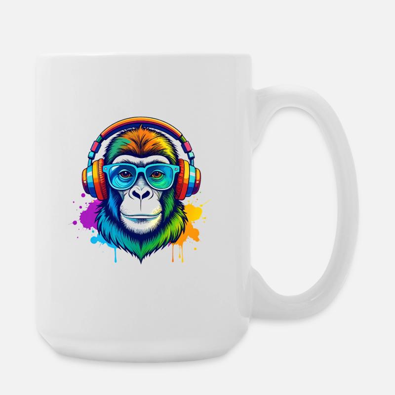 Gorille DJ Arc-en-Ciel avec casque - Grande tasse 440 ml - blanc