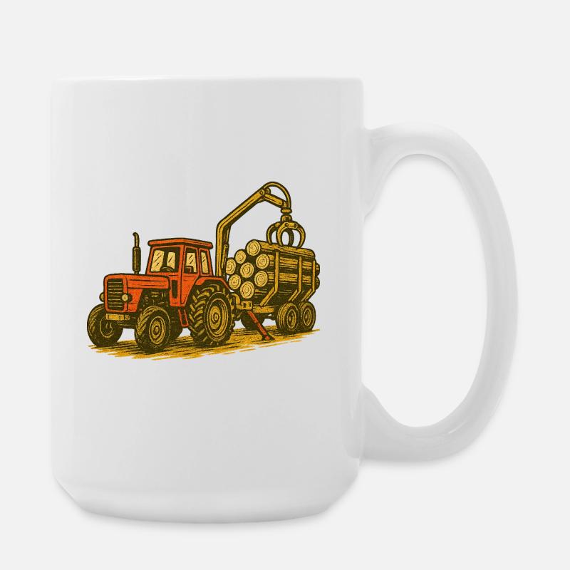 Forsttraktor mit Holzlast - Große Tasse 440 ml - Weiß