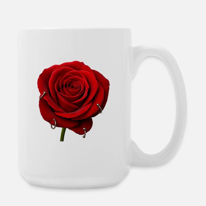 Rosa Roja con Piercings - Taza grande 440 ml - blanco