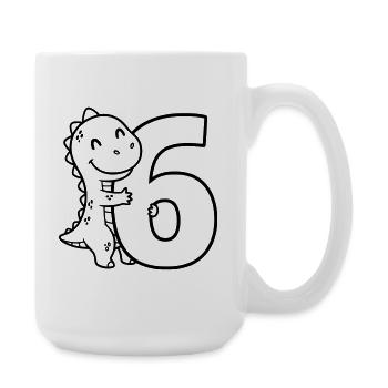 Dino mit Zahl 6 Cartoon Illustration - Große Tasse 440 ml - Weiß - Rechts