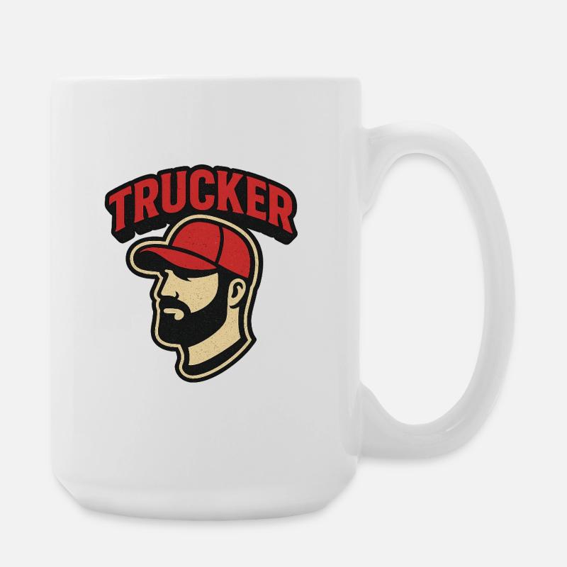 Trucker head with red cap - Large Mug 440 ml - white