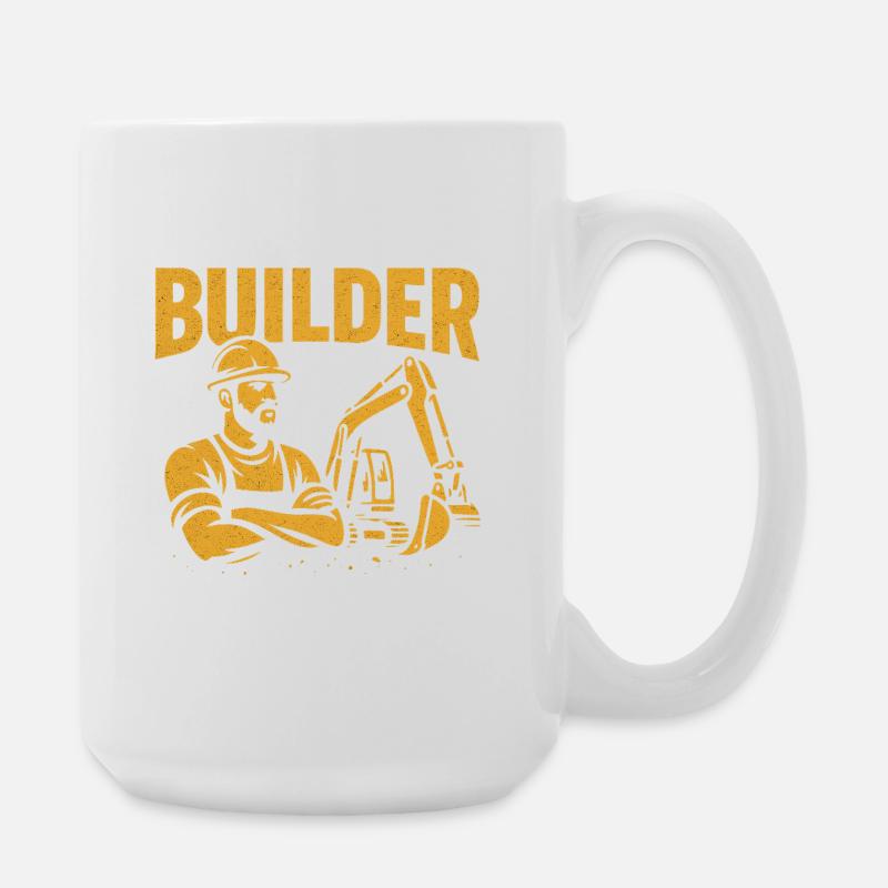 Construction worker kraft yellow on black - Large Mug 440 ml - white