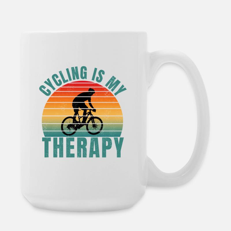 cycling is my therapy - Large Mug 440 ml - white