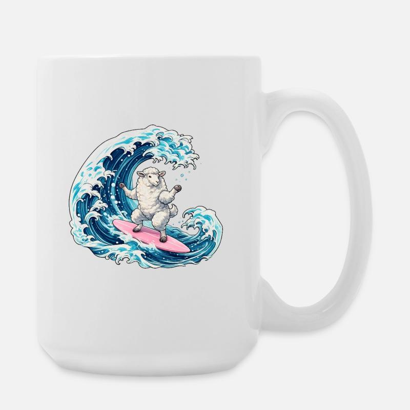 Surfer-Schaf auf der Welle - Große Tasse 440 ml - Weiß