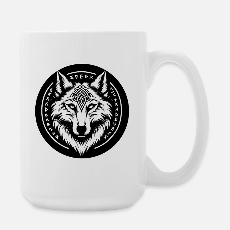 Wolf mit nordischen Symbolen - Große Tasse 440 ml - Weiß