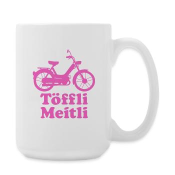 Töffli Meitli – Maillot de cyclomoteur pour filles et fans de mobylette - Grande tasse 440 ml - blanc - Droite