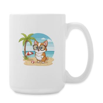 Corgi mignon avec des lunettes vacances d’été sur la plage - Grande tasse 440 ml - blanc - Droite