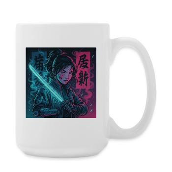 Cyber Samurai Girl Harajuku Y2K Anime Streetwear - Große Tasse 440 ml - Weiß - Rechts