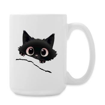 Kawaii black kitten poking out his gaze - Large Mug 440 ml - white - Right
