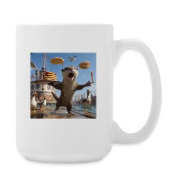 Funny Otter with Pancake Chaos Design - Large Mug 440 ml - white - Right