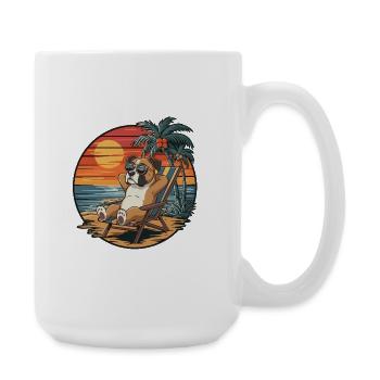 Lustiger Boxerhund am Strand, Sommerurlaub Sonnenuntergang - Große Tasse 440 ml - Weiß - Rechts