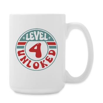 Level 4 Unlocked – Cooles Gamer Geburtstagsdesign - Große Tasse 440 ml - Weiß - Rechts