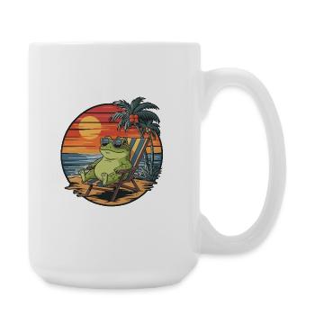 Lustiger Frosch am Strand Sommerurlaub Sonnenuntergang - Große Tasse 440 ml - Weiß - Rechts