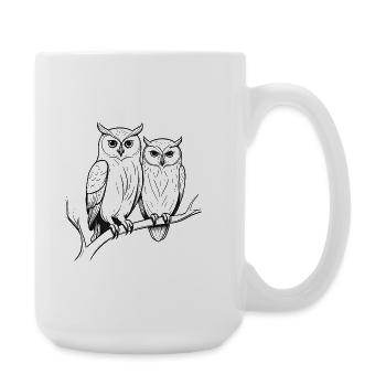 Owl Bird Couple Animals Nature - Large Mug 440 ml - white - Right