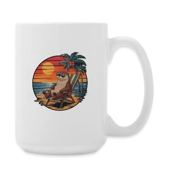 Lustiger Otter am Strand, Sommerurlaub Sonnenuntergang - Große Tasse 440 ml - Weiß - Rechts