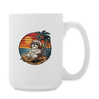 Funny Shih Tzu Dog on Beach Summer Vacation Sunset - Large Mug 440 ml - white - Right
