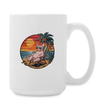 Lustige Sphynx-Katze am Strand Sommerurlaub Sonnenuntergang - Große Tasse 440 ml - Weiß - Rechts