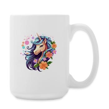 Blue Unicorn with Floral Wreath - Large Mug 440 ml - white - Right