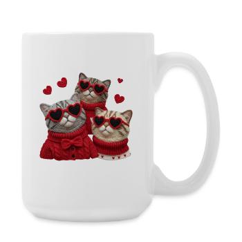 Valentine's cats with heart glasses and sweaters - Large Mug 440 ml - white - Right