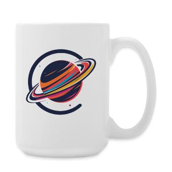 Bunter Planet mit Ringen Weltall Motiv - Große Tasse 440 ml - Weiß - Rechts