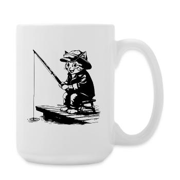 Funny Fishing Cat - Design Cat Who Fishes - Large Mug 440 ml - white - Right