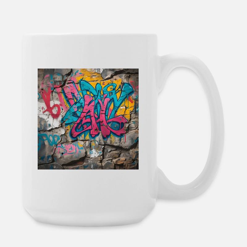 Bunte Graffiti auf Steinwand - Große Tasse 440 ml - Weiß