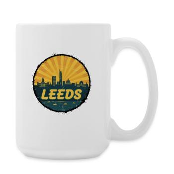 Leeds City Skyline Retro Sunset Abzeichen - Große Tasse 440 ml - Weiß - Rechts