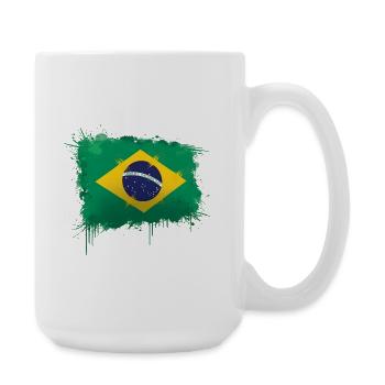 Brazil Flag Art - Brazil Waving Flag Design - Large Mug 440 ml - white - Right