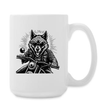 Motif de loup sur une veste en cuir de moto - Grande tasse 440 ml - blanc - Droite