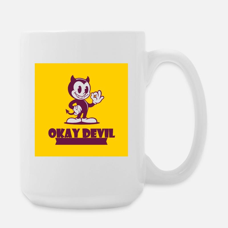 Okay Devil Mascot on Yellow - Large Mug 440 ml - white