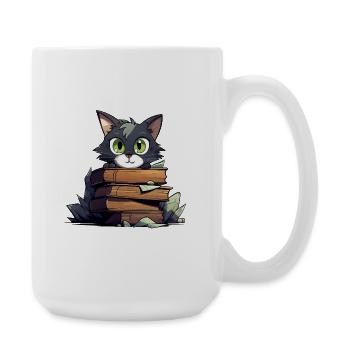 Cat Book Stack - Large Mug 440 ml - white - Right