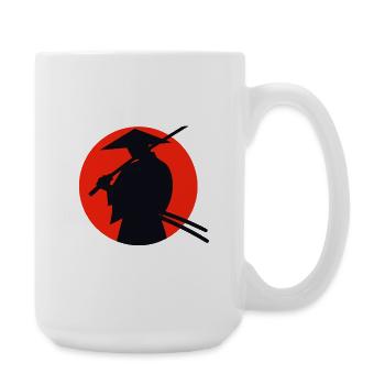 Graduated ninja on red sun background - Large Mug 440 ml - white - Right