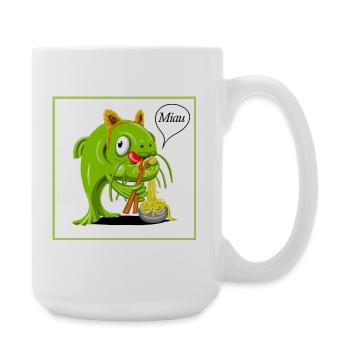 Poisson-chat déguisé en chat en train de sucer des nouilles - Grande tasse 440 ml - blanc - Droite