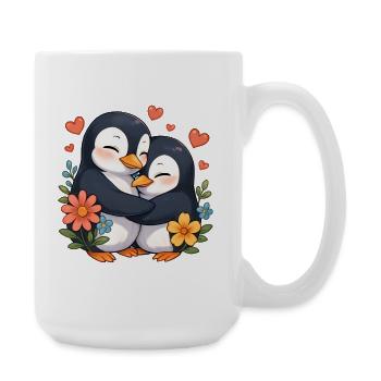 Kuschelpinguin Umarmung mit Blumen - Große Tasse 440 ml - Weiß - Rechts