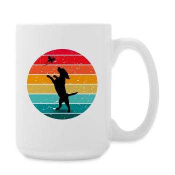 Hund Schmetterling Wald Retro Sonnenuntergang  - Große Tasse 440 ml - Weiß - Rechts