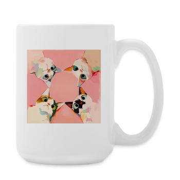 Quatre chats en cercle | Pastel Kawaii Motif - Grande tasse 440 ml - blanc - Droite