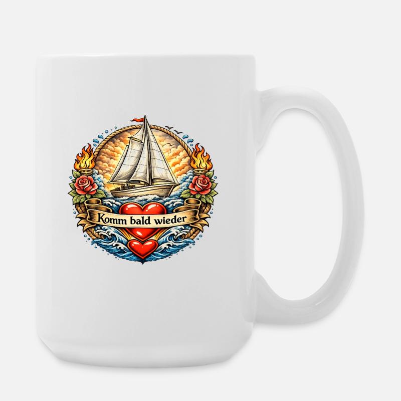 Come Back Soon Sail Tattoo - Large Mug 440 ml - white