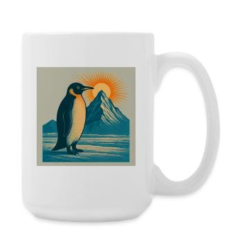 Pinguin im Sonnenaufgang am Bergmeer - Große Tasse 440 ml - Weiß - Rechts