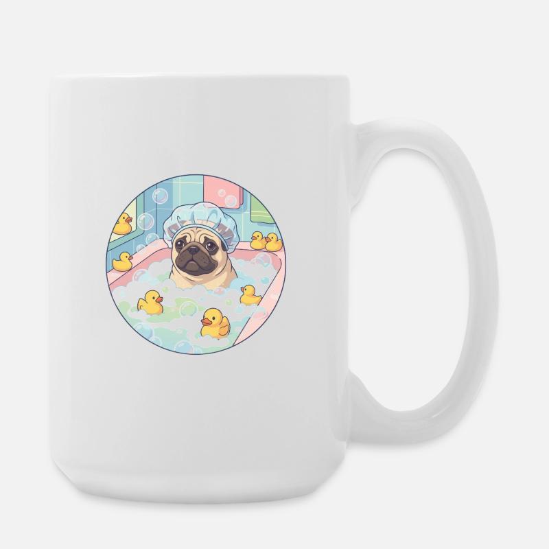 Mopps-Badetag - Große Tasse 440 ml - Weiß