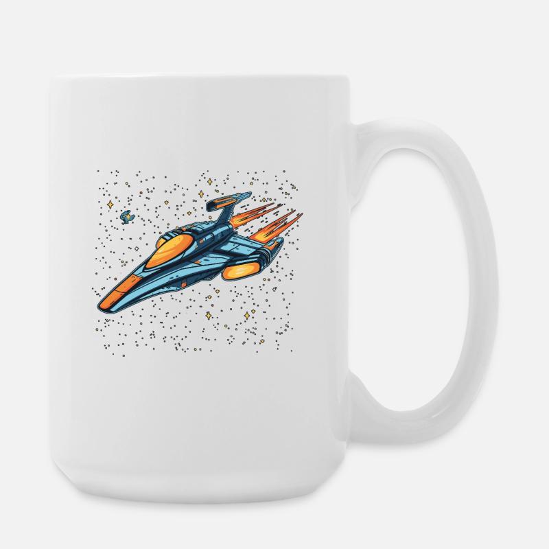 Retro futuristic spaceship moving fast into space - Large Mug 440 ml - white