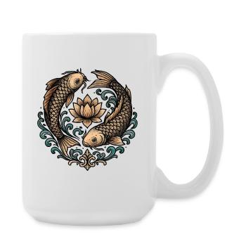 Koi und Lotus Kreis Harmonie Tattoo - Große Tasse 440 ml - Weiß - Rechts