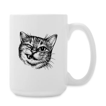Funny Cat – Winking Halftone Motif - Large Mug 440 ml - white - Right
