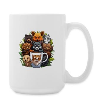 Cuddling dog gang around coffee mug - Large Mug 440 ml - white - Right
