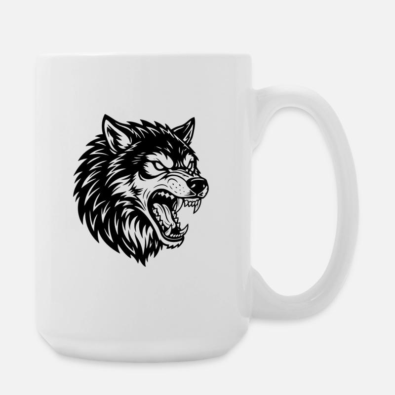 Wolf Schwarz-Weiß Wolf Alpha Maskottchen-Logo - Große Tasse 440 ml - Weiß