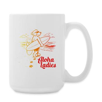 Aloha Ladies Surfer Dog Hawaiian Style - Large Mug 440 ml - white - Right