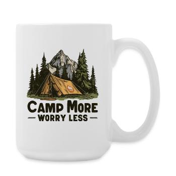 Camping Spruch Camp More Worry Less Camper Outdoor - Große Tasse 440 ml - Weiß - Rechts