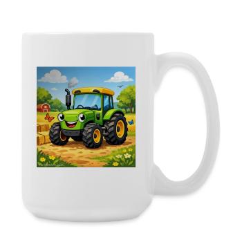Fröhlicher Grüner Traktor auf Feld - Große Tasse 440 ml - Weiß - Rechts