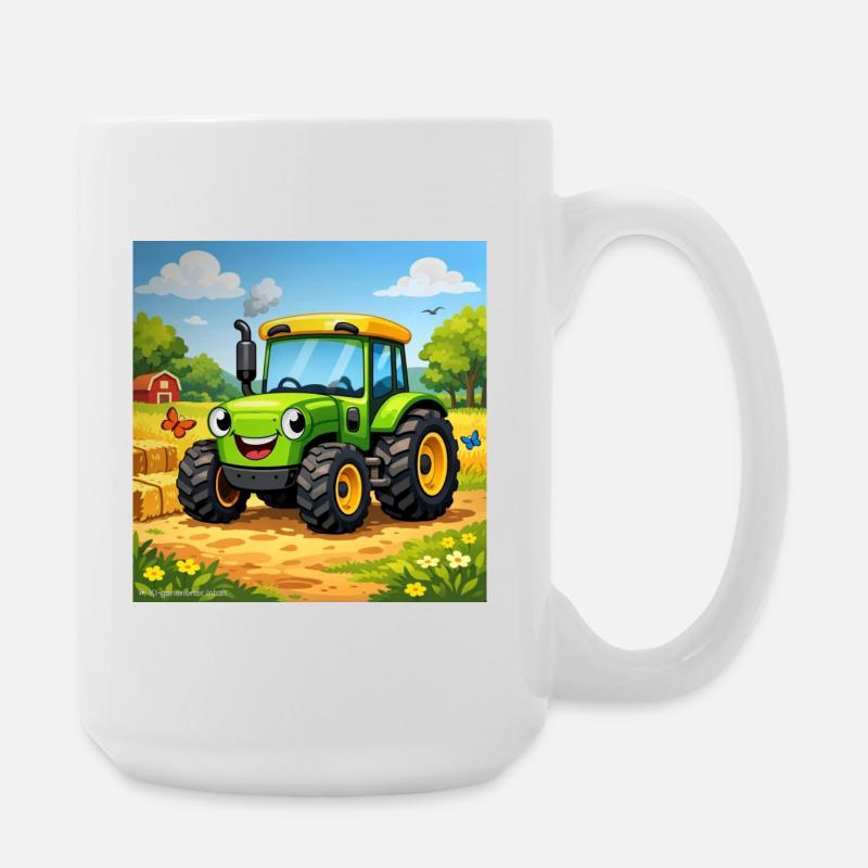 Fröhlicher Grüner Traktor auf Feld - Große Tasse 440 ml - Weiß